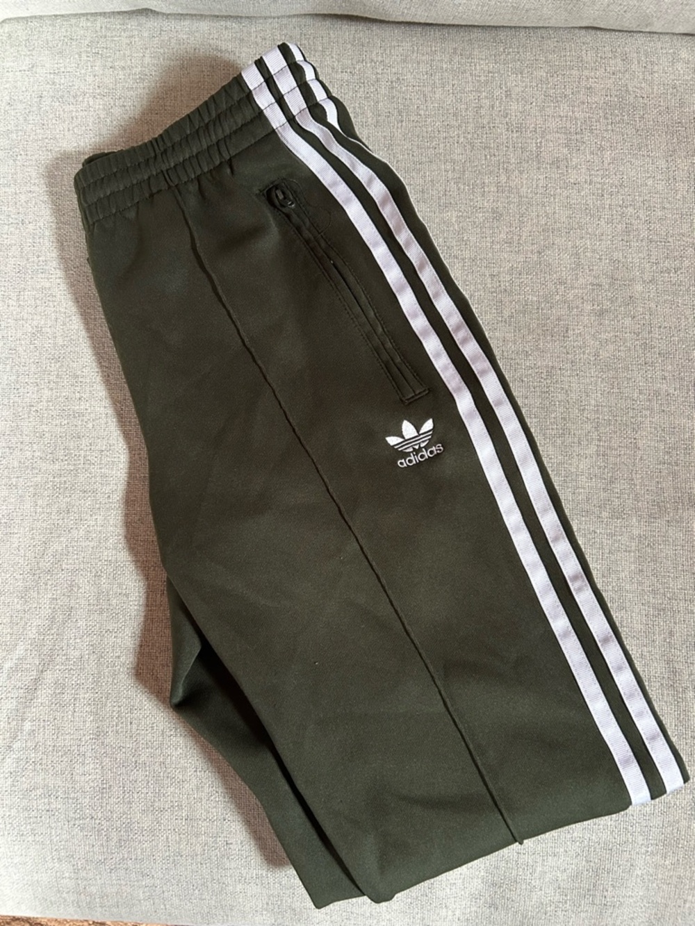 adidas Olive Green Joggers with White Side Stripes